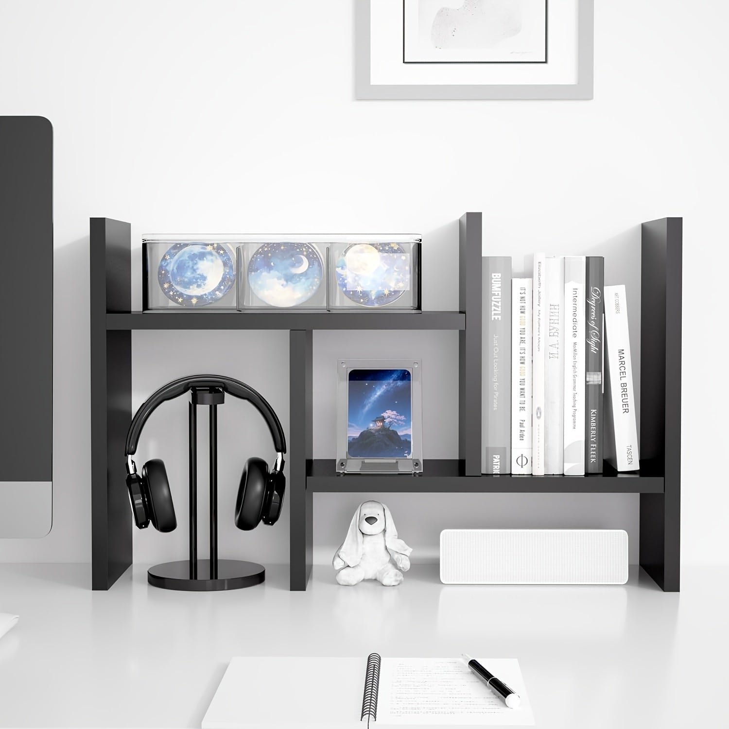 Adjustable Wooden Desktop Storage Rack - Multifunctional Trapezoidal Bookshelf with Multiple Placement Options, Ideal for Office, Study Room, and Desk Organization, Office Desk Accessory