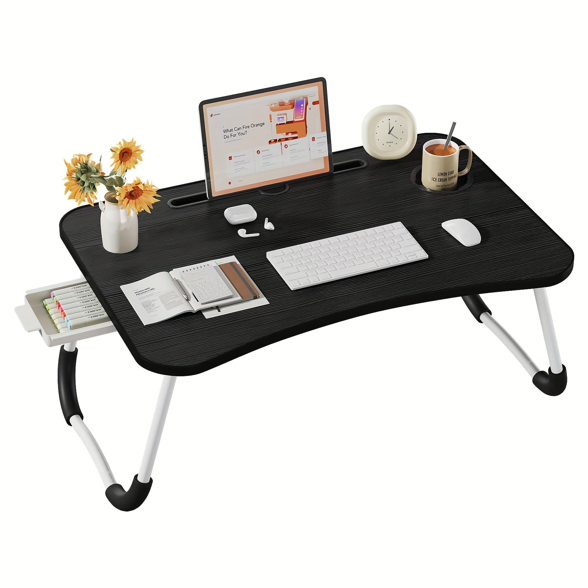 Laptop Bed Desk Table Tray Stand with Cup Holder\u002FDrawer for Bed\u002FSofa\u002FCouch\u002FStudy\u002FReading\u002FWriting On Low Sitting Floor Large Portable Foldable Lap Desk Bed Trays for Eating and Laptops