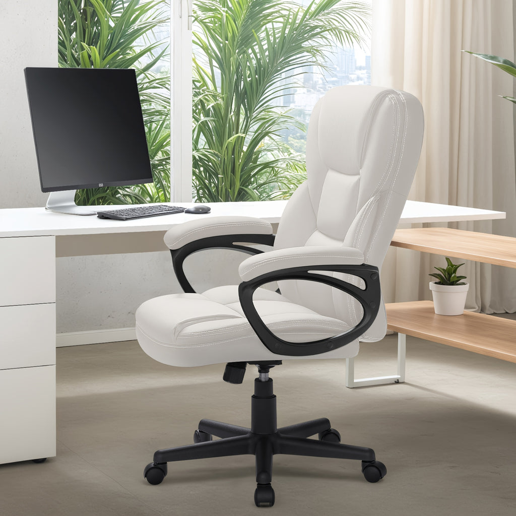 on Ergonomic Executive Office Chairs Featuring a High Back, Adjustable Height, Leather Upholstery, a Comfortable Headrest, Thick Cushioned Armrests, And Lumbar Support. Ideal for Both Home And Office Use