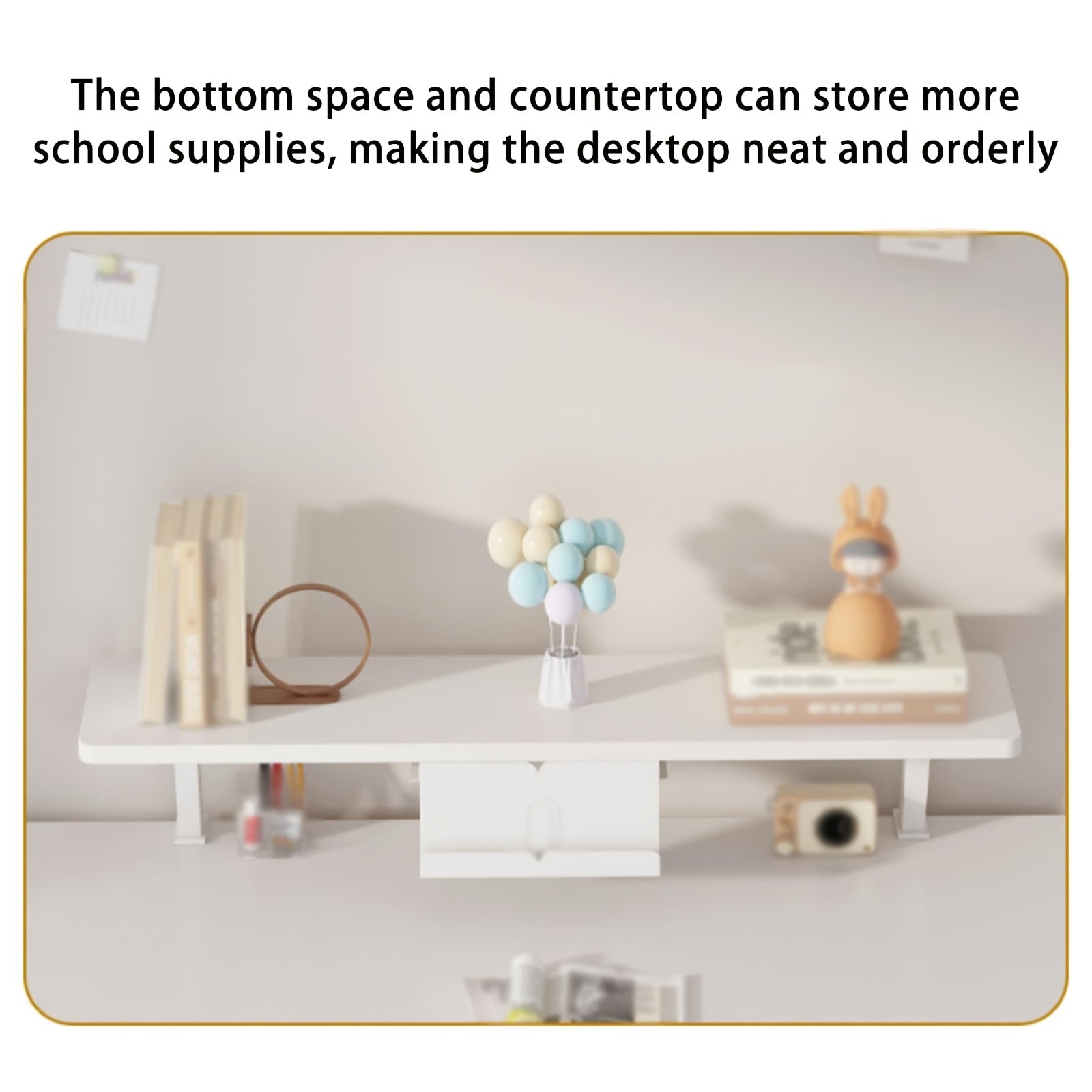 No Drill Clamp-On Desk Organizer Shelf - White Portable Above Desk Storage with Clamp-On Bookcase Rack, Space-Saving Shelf for Home Office, Dorm, Workstation - Easy Installation (No Screws) 23.62inch