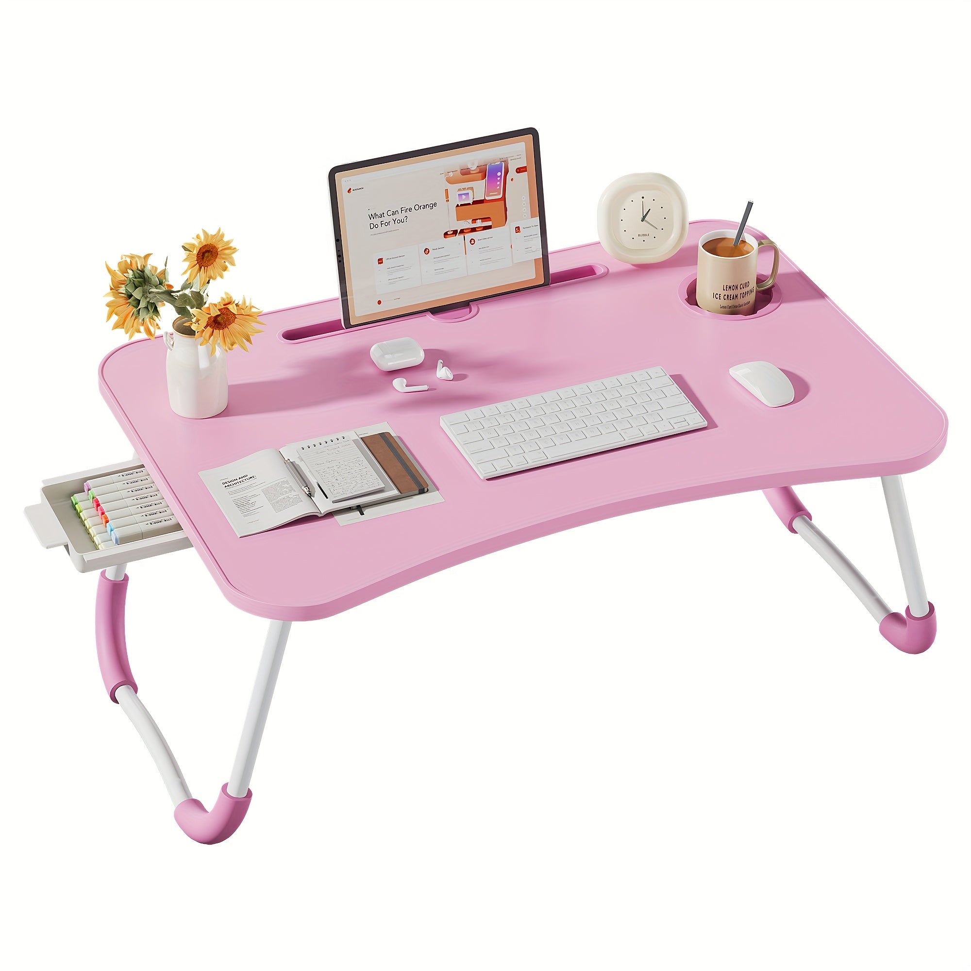 Laptop Bed Desk Table Tray Stand with Cup Holder\u002FDrawer for Bed\u002FSofa\u002FCouch\u002FStudy\u002FReading\u002FWriting On Low Sitting Floor Large Portable Foldable Lap Desk Bed Trays for Eating and Laptops