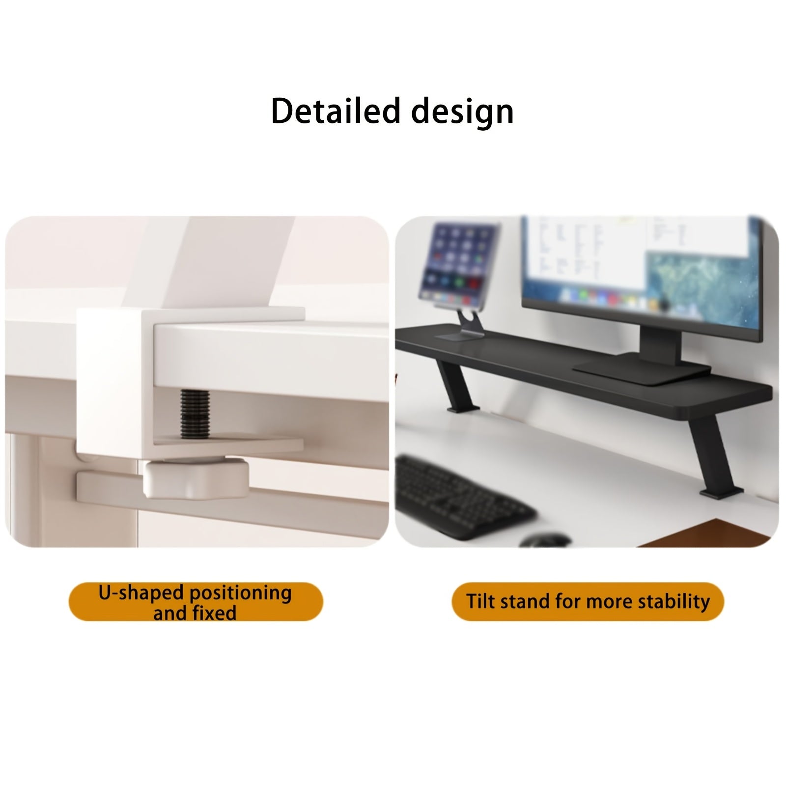 No Drill Clamp-On Desk Organizer Shelf - White Portable Above Desk Storage with Clamp-On Bookcase Rack, Space-Saving Shelf for Home Office, Dorm, Workstation - Easy Installation (No Screws) 23.62inch