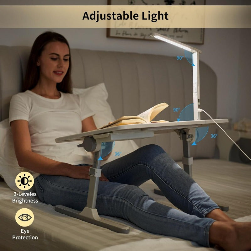 Portable Laptop Desk Featuring Adjustable Height And Angle, Equipped with an LED Light And Drawer – Ideal for Use on The Sofa, for Studying, Reading, And Working