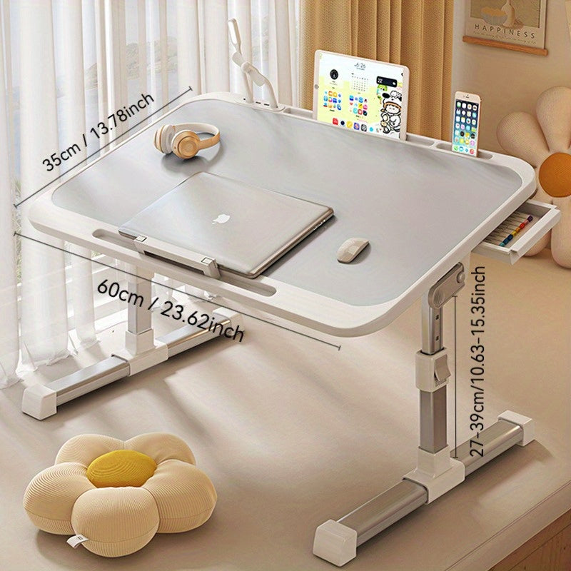 Portable Laptop Desk Featuring Adjustable Height And Angle, Equipped with an LED Light And Drawer – Ideal for Use on The Sofa, for Studying, Reading, And Working