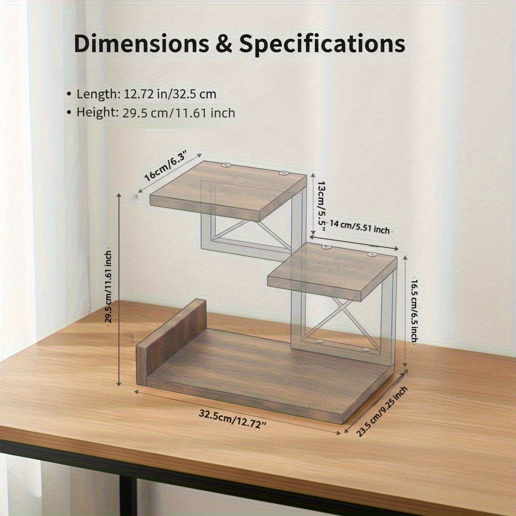 3-layer Rural Style Wooden Desktop Storage Rack - Circular Desktop Storage Rack with Decorative Top, Saving Space for Office Bookshelves, Suitable for Home Decoration And Desktop Accessories, Workspace Organization, Rustic Decor, Durable Wood