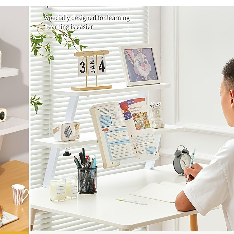 No Drill Clamp-On Desk Organizer Shelf - White Portable Above Desk Storage with Clamp-On Bookcase Rack, Space-Saving Shelf for Home Office, Dorm, Workstation - Easy Installation (No Screws) 23.62inch