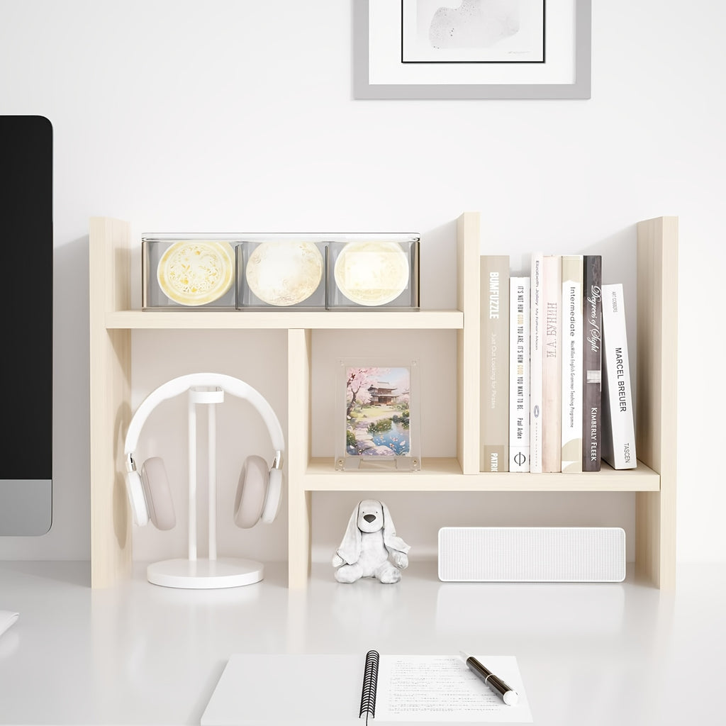 Adjustable Wooden Desktop Storage Rack - Multifunctional Trapezoidal Bookshelf with Multiple Placement Options, Ideal for Office, Study Room, and Desk Organization, Office Desk Accessory