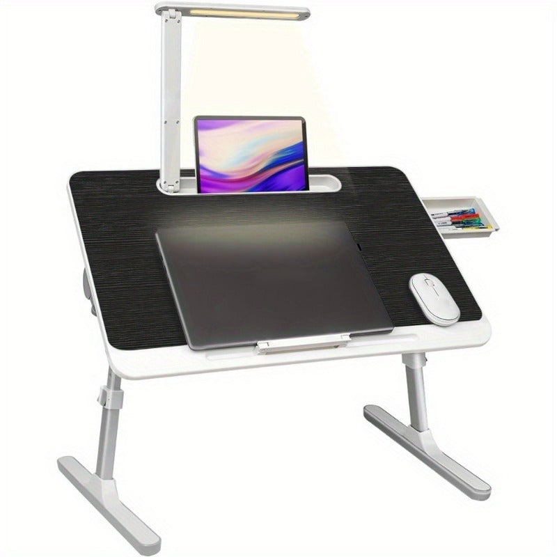 Portable Laptop Desk Featuring Adjustable Height And Angle, Equipped with an LED Light And Drawer – Ideal for Use on The Sofa, for Studying, Reading, And Working