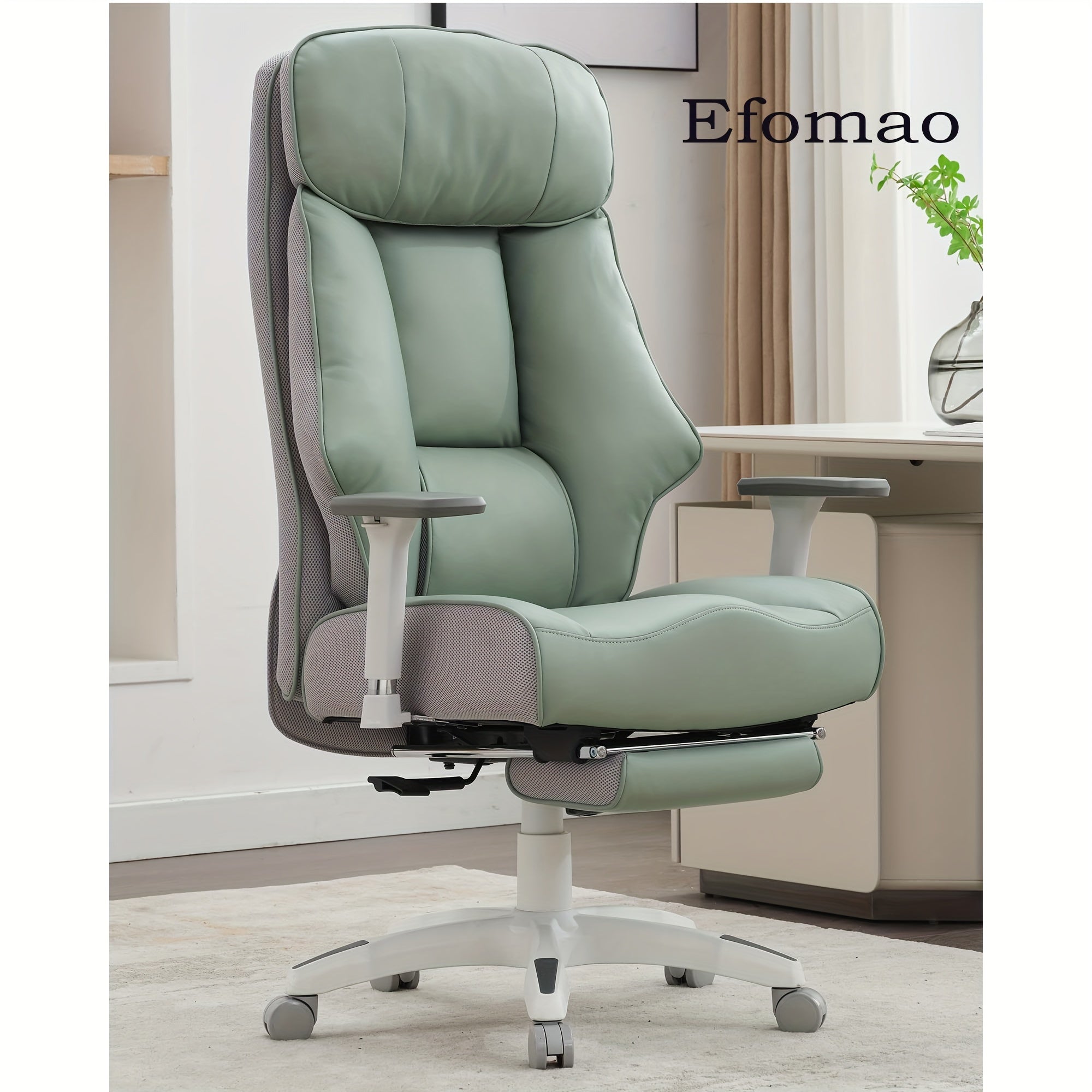 Efomao Office Chair 400LBS, Big and Tall Office Chair, PU Leather Computer Chair, Executive Office Chair with Leg Rest and Lumbar Support, Pink Office Chair