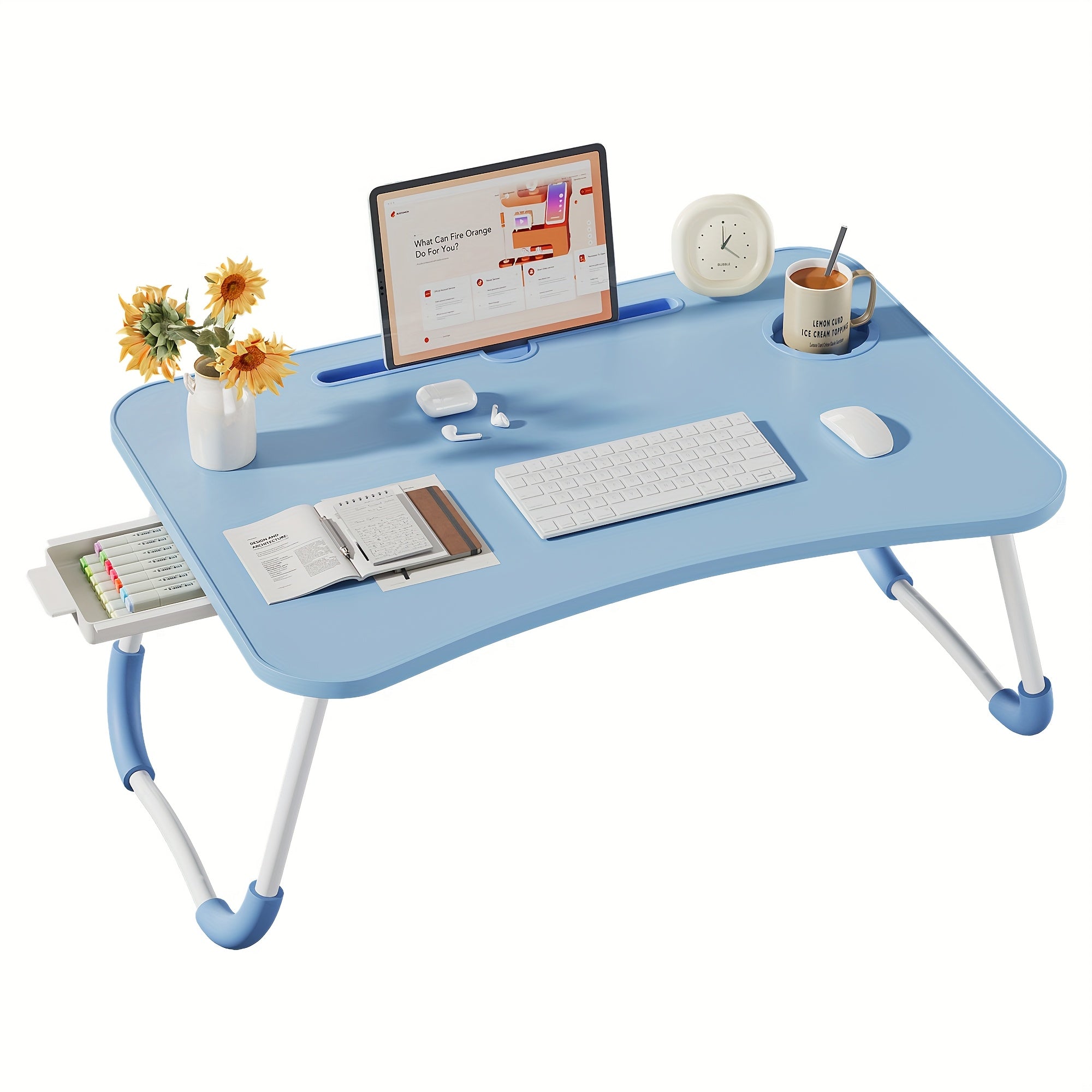 Laptop Bed Desk Table Tray Stand with Cup Holder\u002FDrawer for Bed\u002FSofa\u002FCouch\u002FStudy\u002FReading\u002FWriting On Low Sitting Floor Large Portable Foldable Lap Desk Bed Trays for Eating and Laptops
