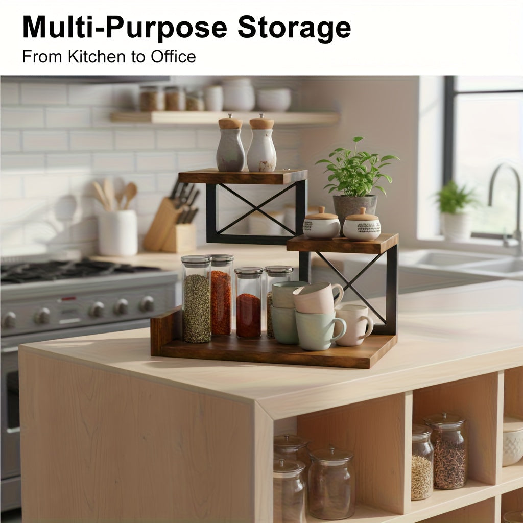 3-layer Rural Style Wooden Desktop Storage Rack - Circular Desktop Storage Rack with Decorative Top, Saving Space for Office Bookshelves, Suitable for Home Decoration And Desktop Accessories, Workspace Organization, Rustic Decor, Durable Wood