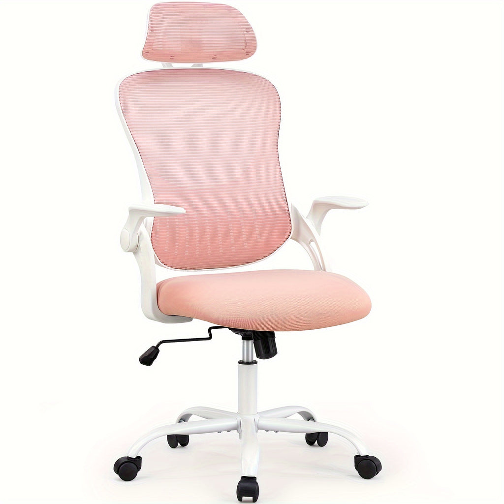 Ergonomic Gaming Chair Ergonomic Office Desk Computer Chair, High Back Comfy Swivel Home Gaming Mesh Chairs With Wheels, Adjustable Headrest, Comfortable Lumbar Support, Flip-up Arms, 144° Tilt For Study
